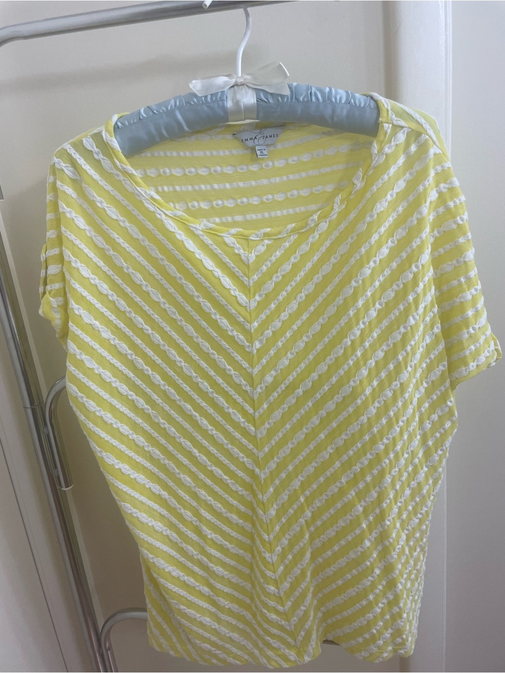 Emma James Yellow and White Striped Short Sleeve Top